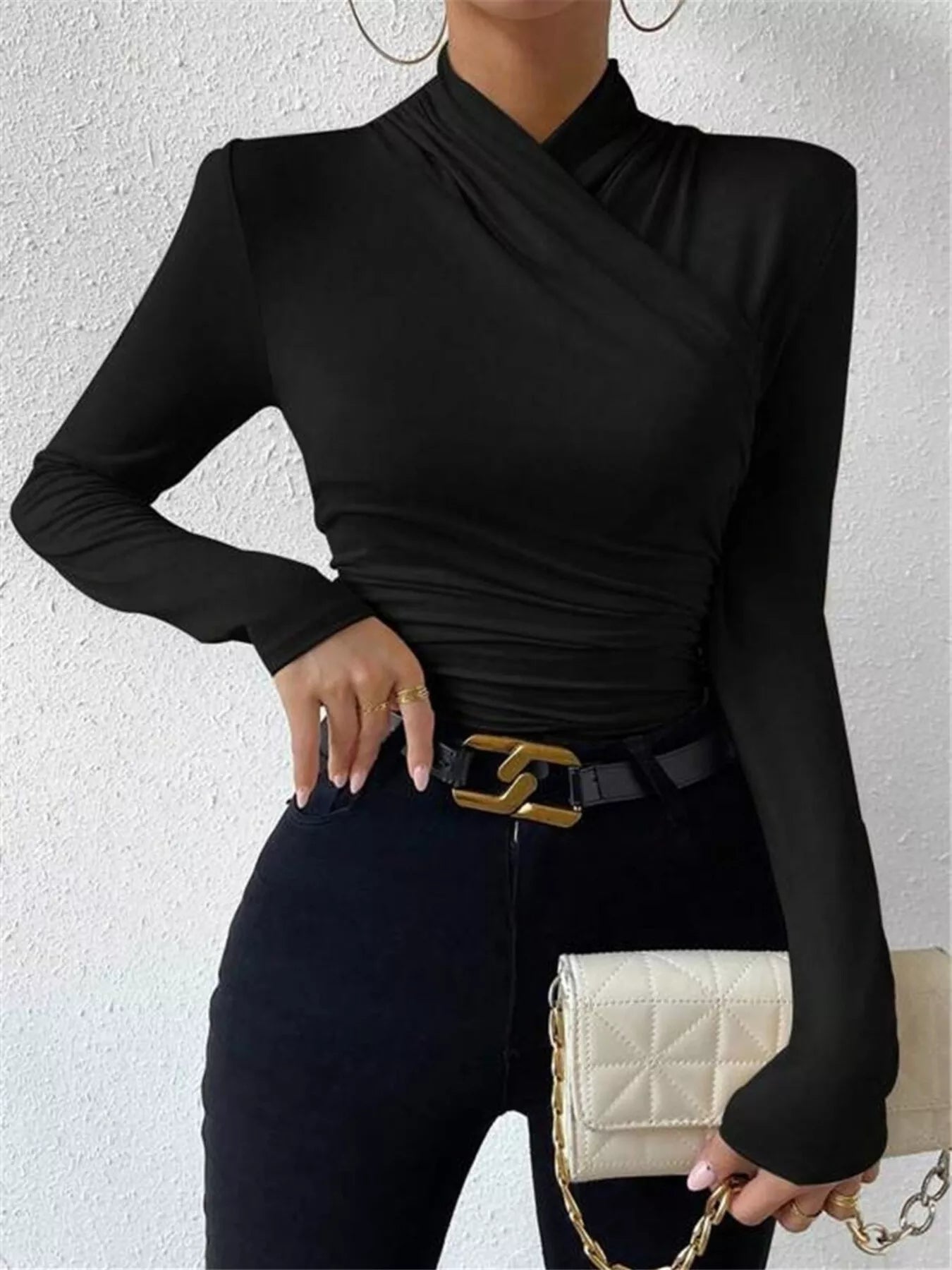 Ruched Long Sleeve Slim Fit Top