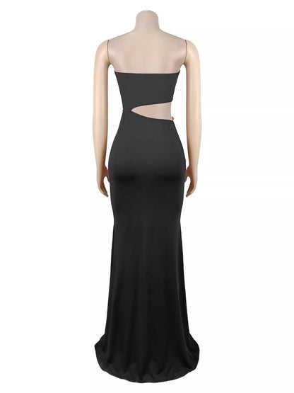 Strapless Cut-out Maxi Dress with Ruched Detail