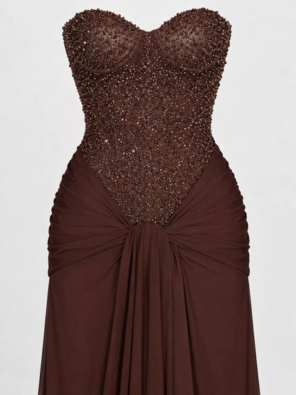 Strapless sequin corset dress, view 40