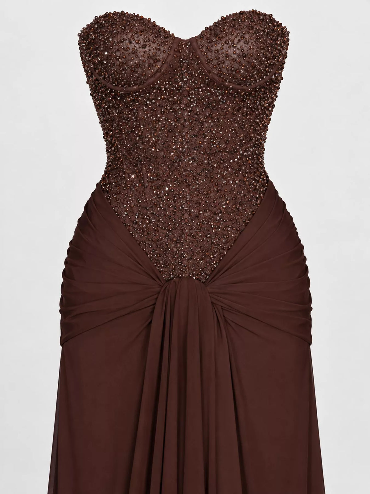 Strapless Sequin Corset Maxi Dress with Draped Skirt