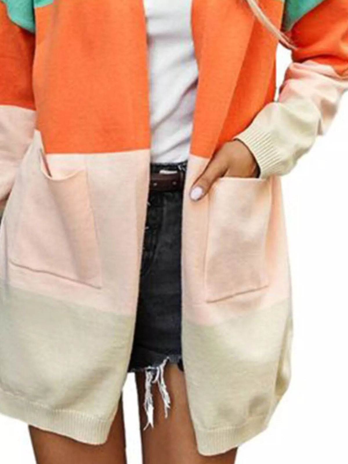 Color-Block Open Front Knit Cardigan