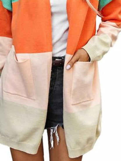 Color-Block Open Front Knit Cardigan
