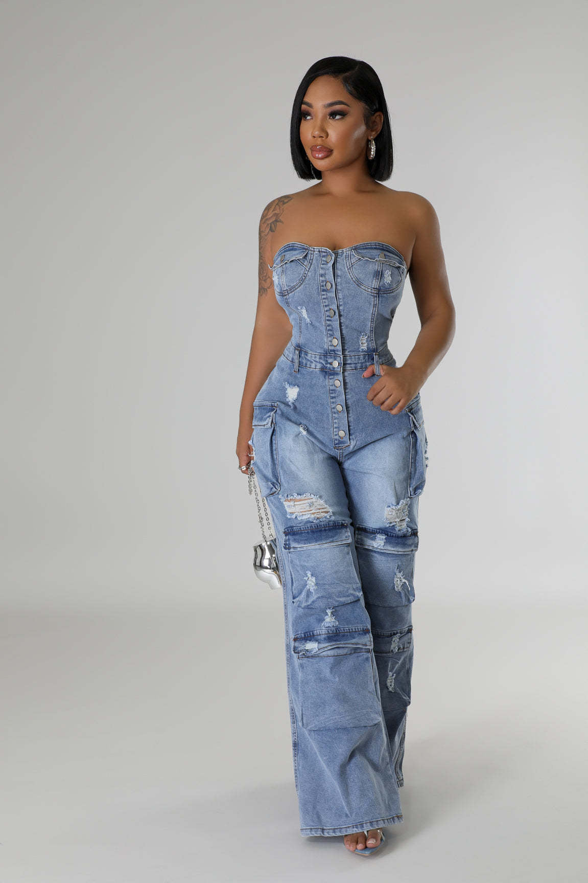 Denim Strapless Jumpsuit