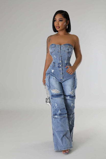 Denim Strapless Jumpsuit