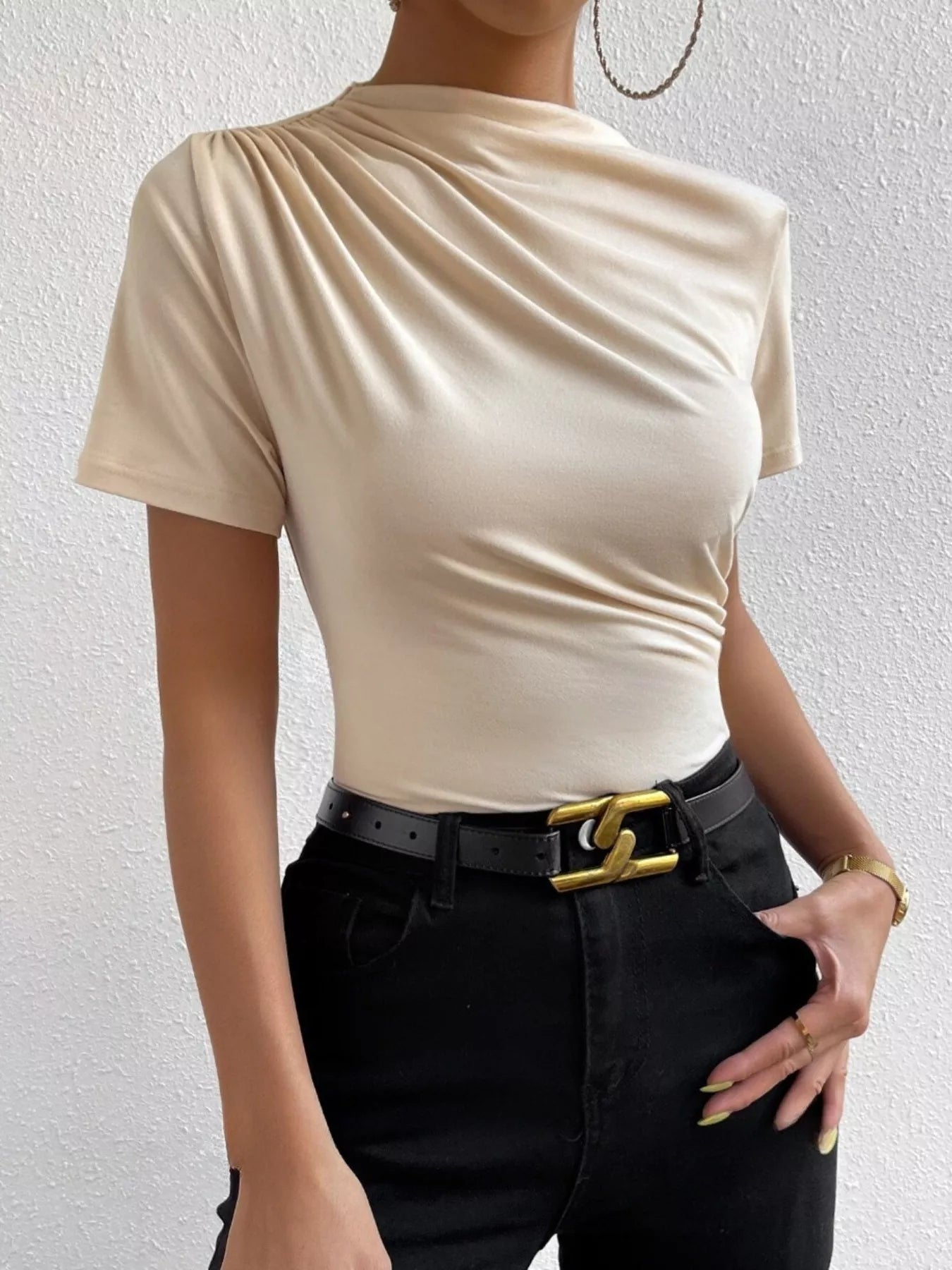 Elegant Draped Short Sleeve Top