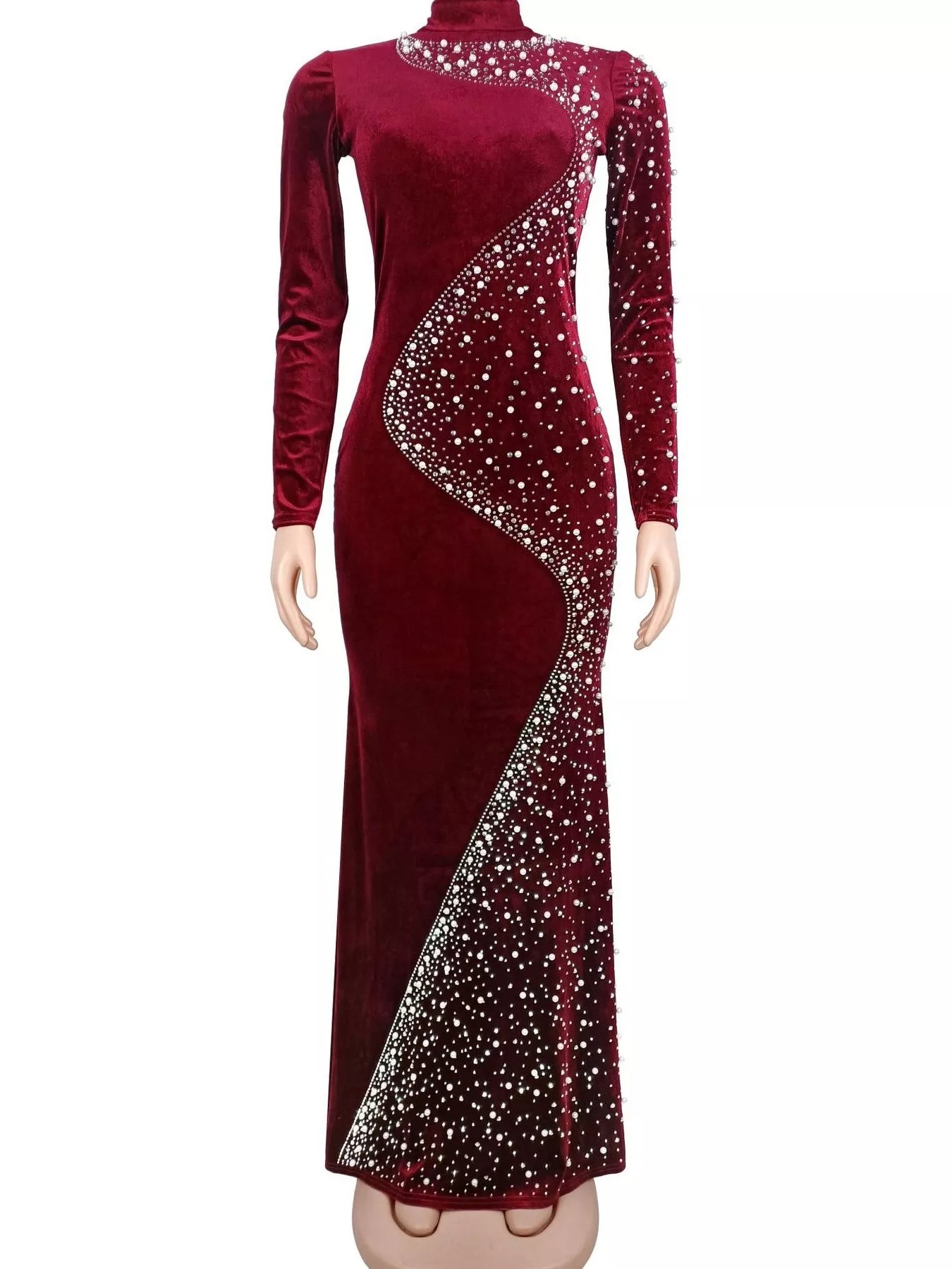 Rhinestone Velvet Mermaid Evening Maxi Dress