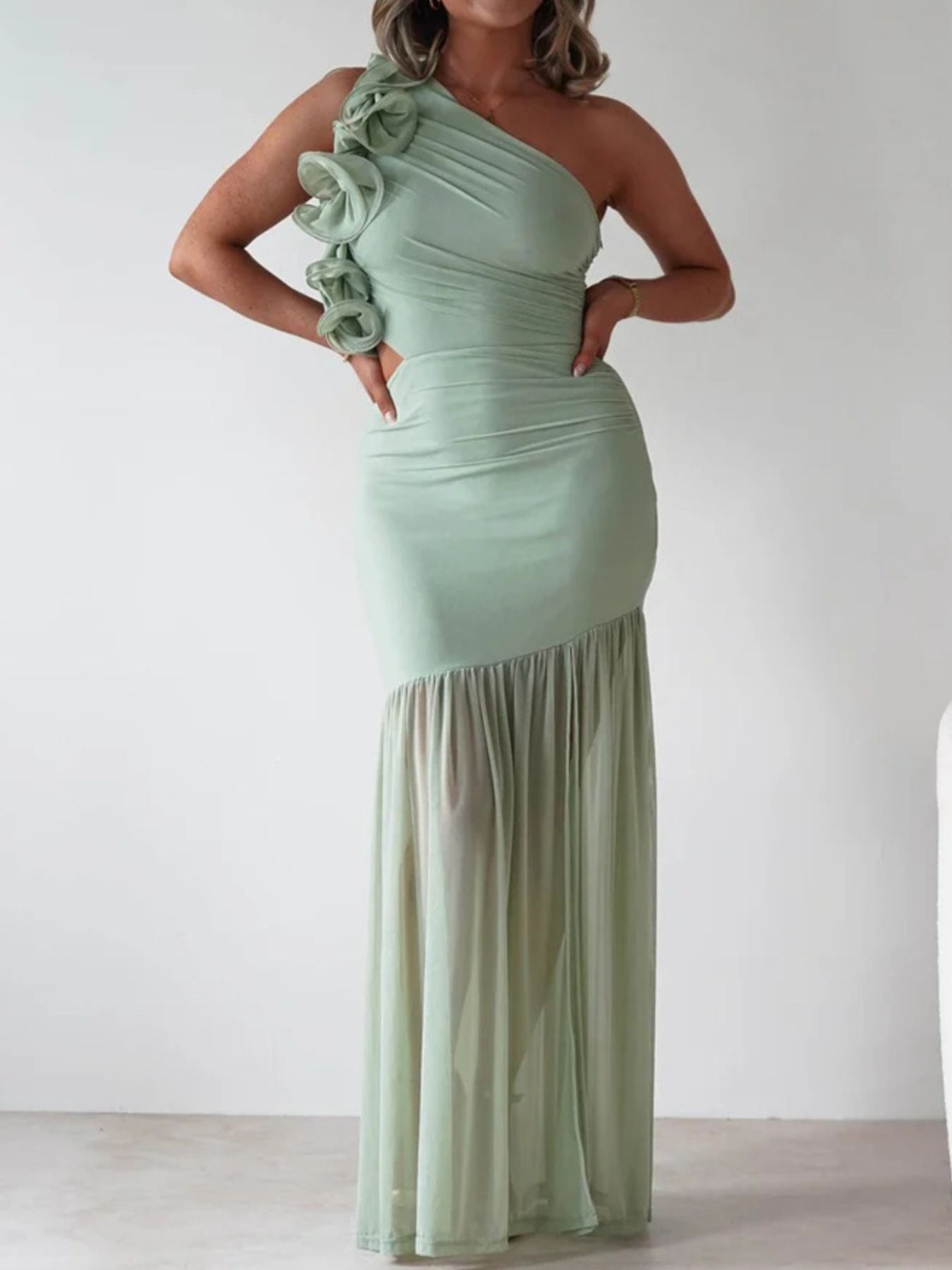 One-Shoulder Ruffle Trim Dress