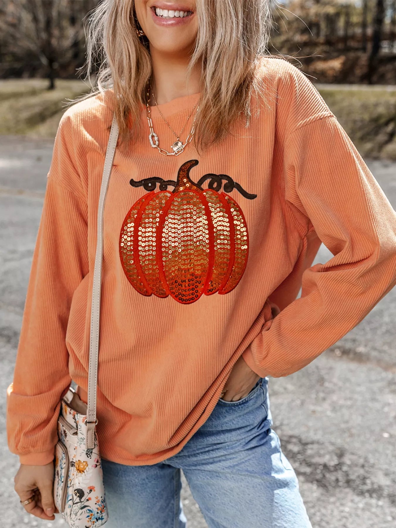 Halloween Sequined Pumpkin Sweatshirt