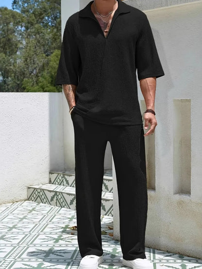 Men's Collar Half Sleeve Top and Pants Set