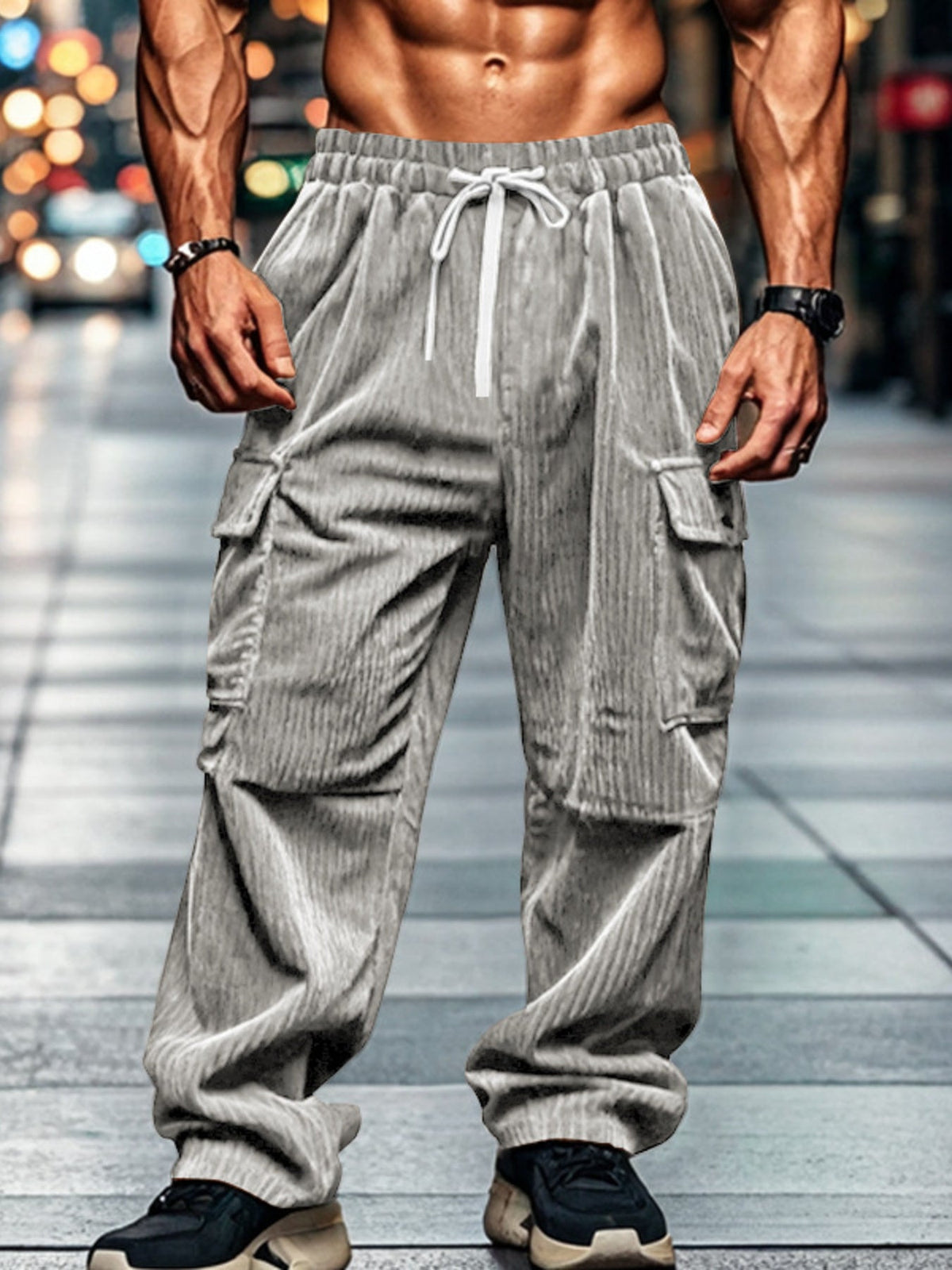 Men's Corduroy Cargo Pants Plus Size