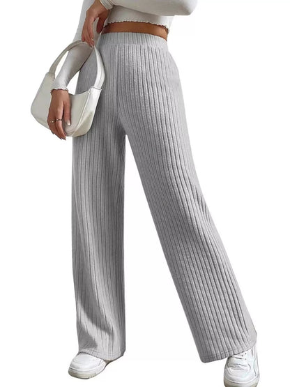 Ribbed Knit Wide-Leg Sweater Pants