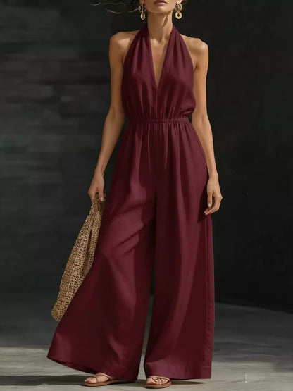 Full Size Halter Neck Wide-Leg Jumpsuit Plus Size