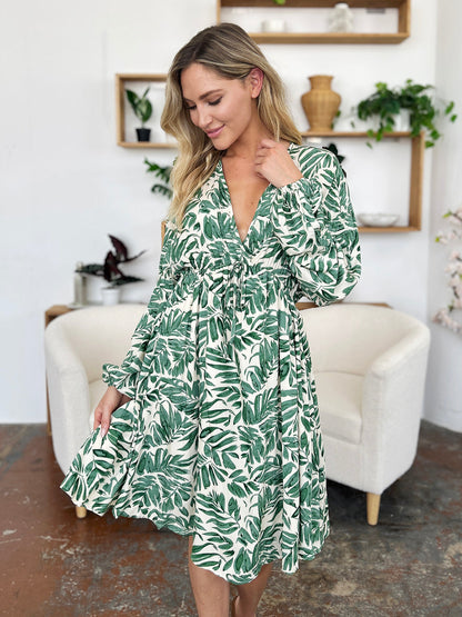 Printed Ruched Balloon Sleeve Dress