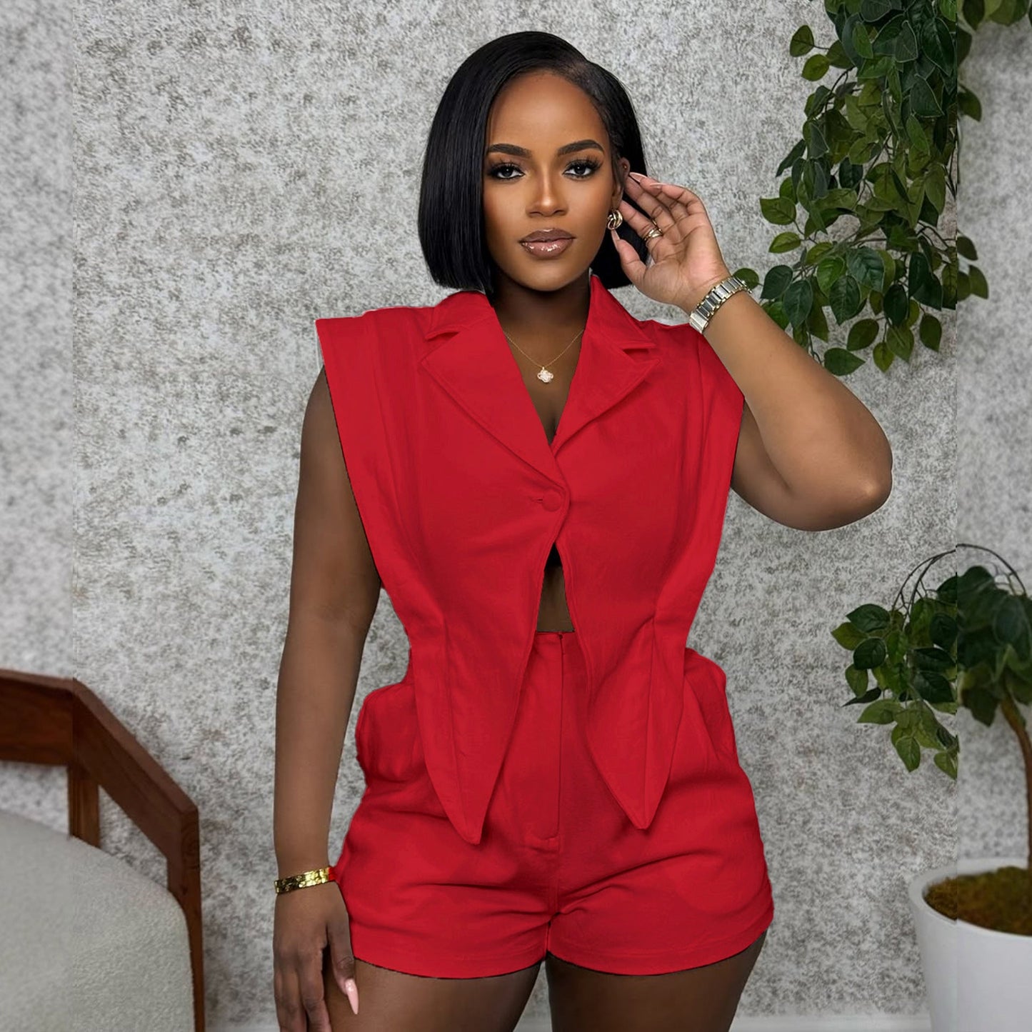 Irregular Hem V-neck Jumpsuit