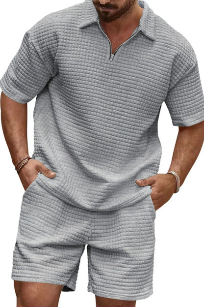 Men's Zip Collar Short Sleeve Top and Shorts Set