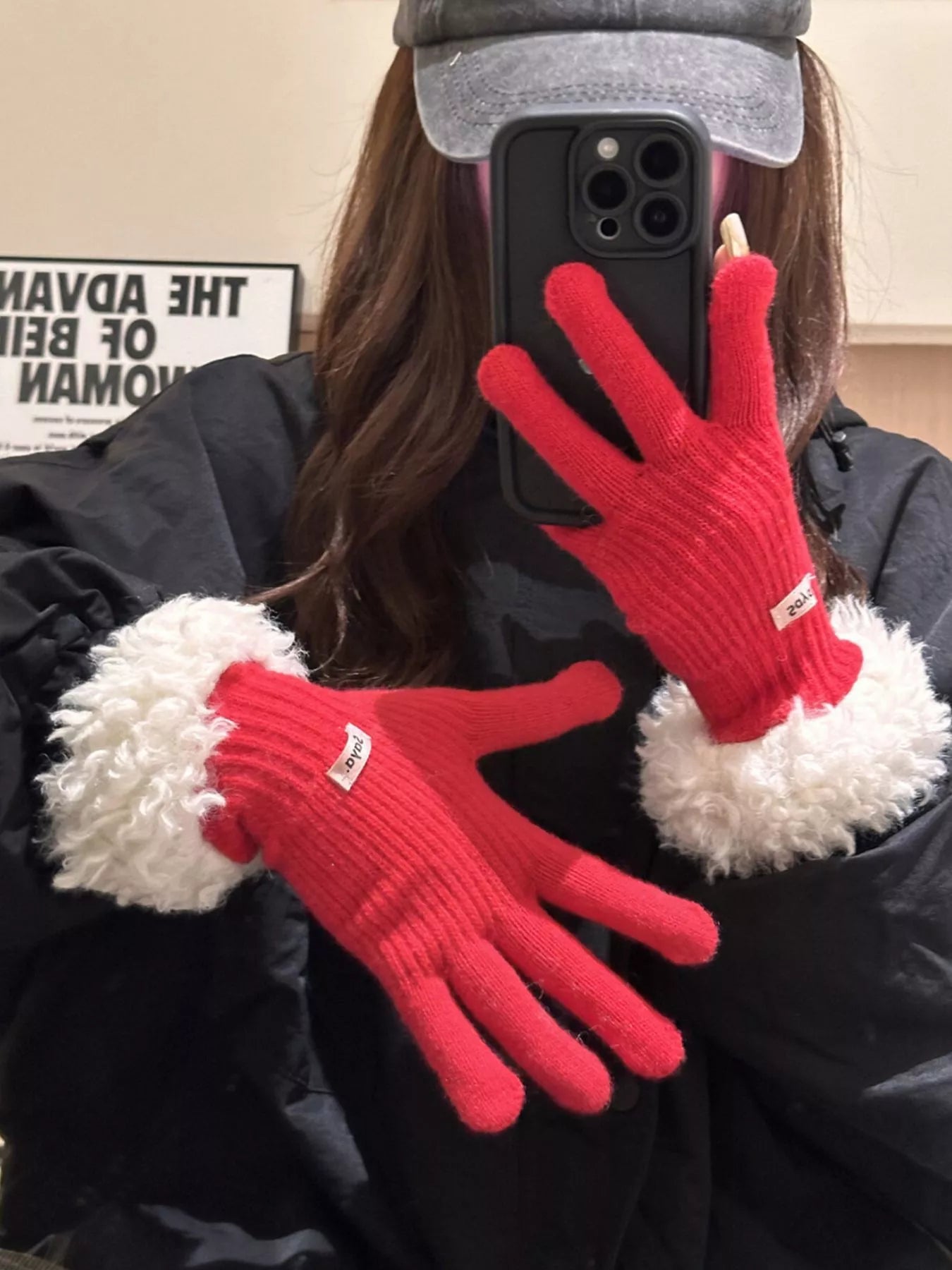 Fuzzy Cuff Knitted Gloves