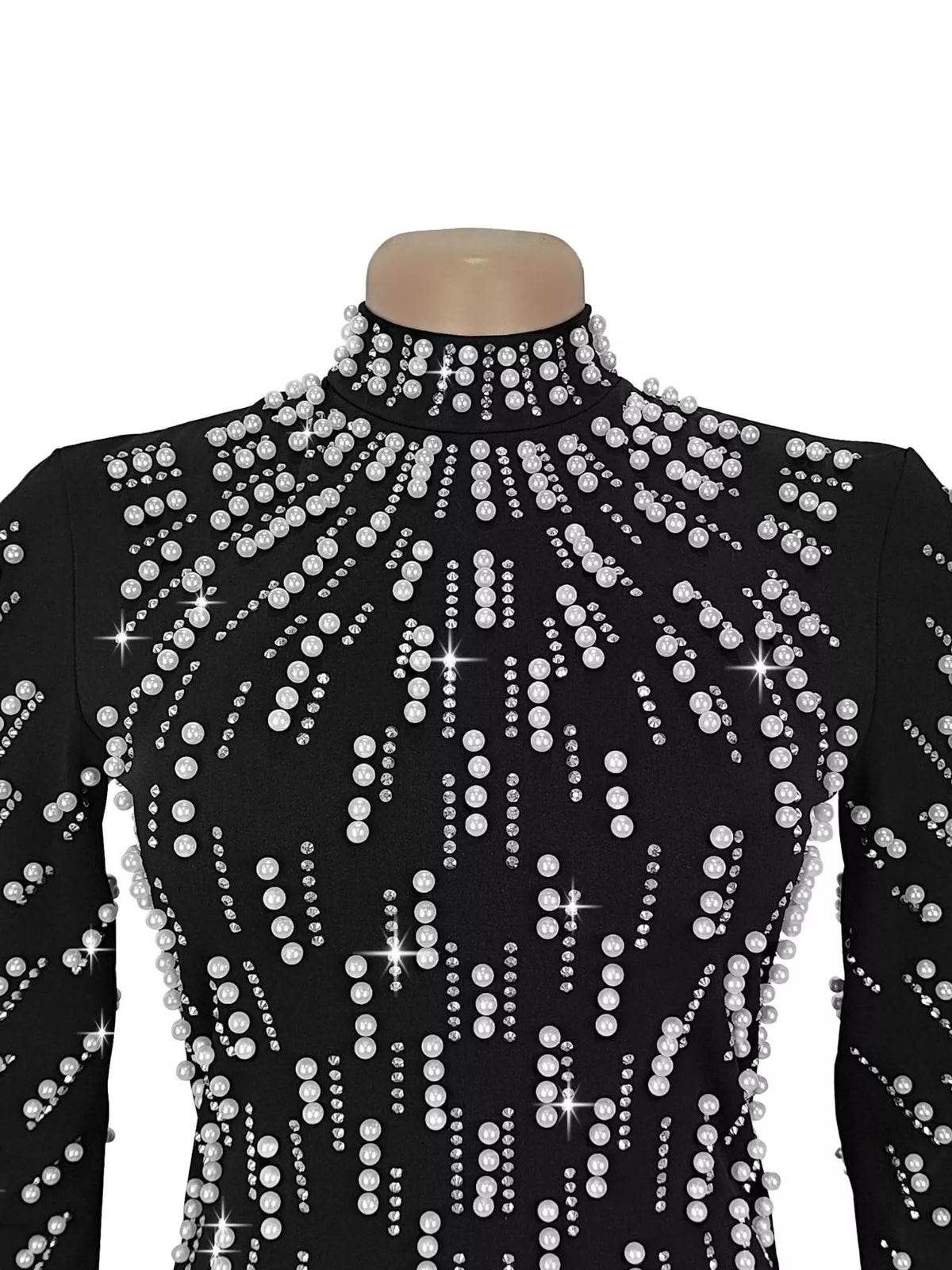 Pearl Detail Mock Neck Maxi Dress