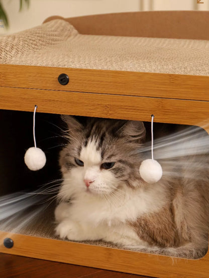 Wooden Cat House with Scratching Pad
