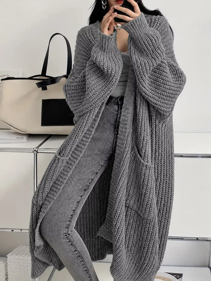 Women's Chunky Knit Openwork Cardigan with Pockets, S to 5XL