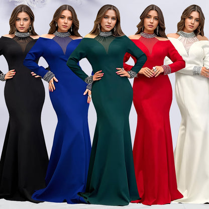 Solid color dress with wrapped arms and rhinestones