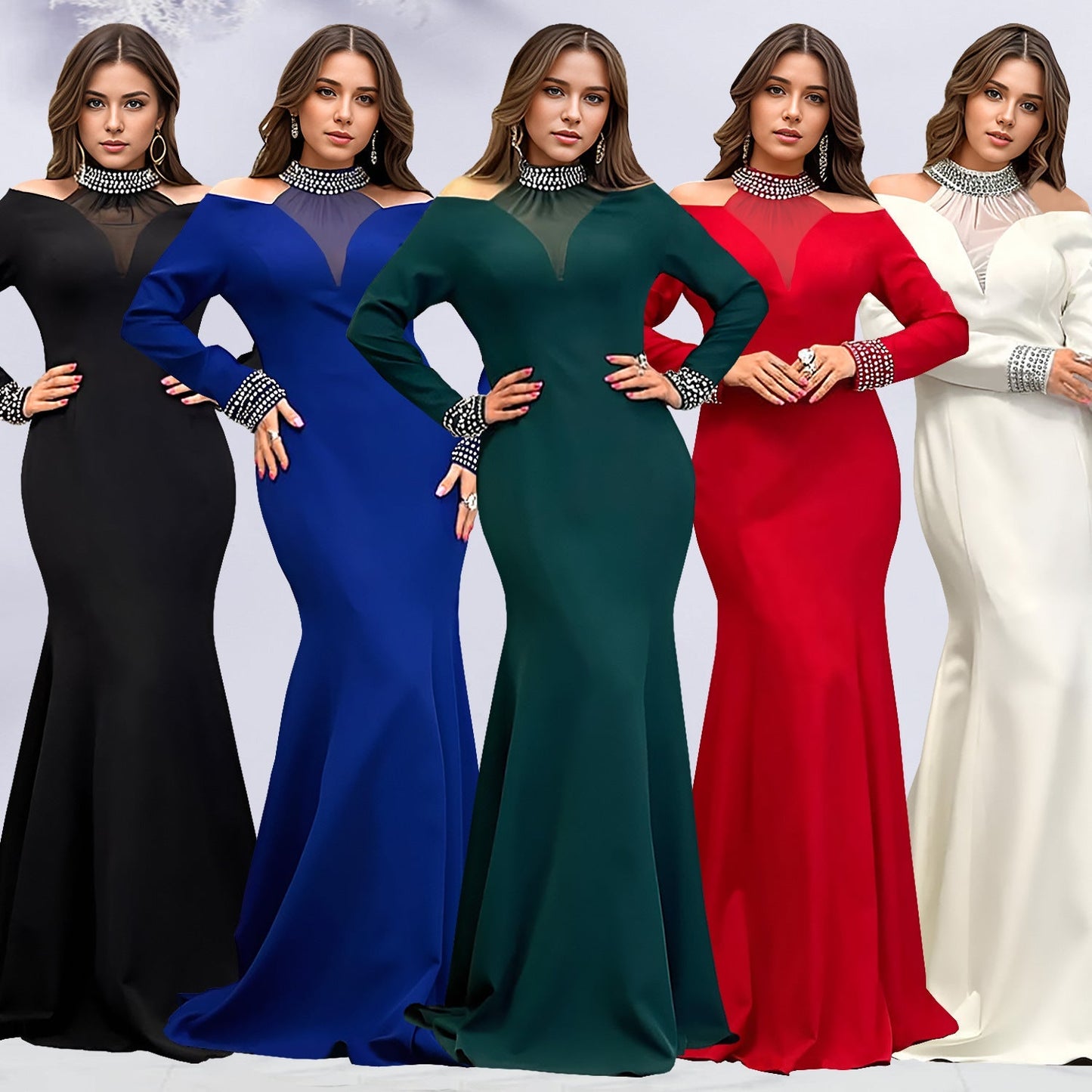 Solid color dress with wrapped arms and rhinestones