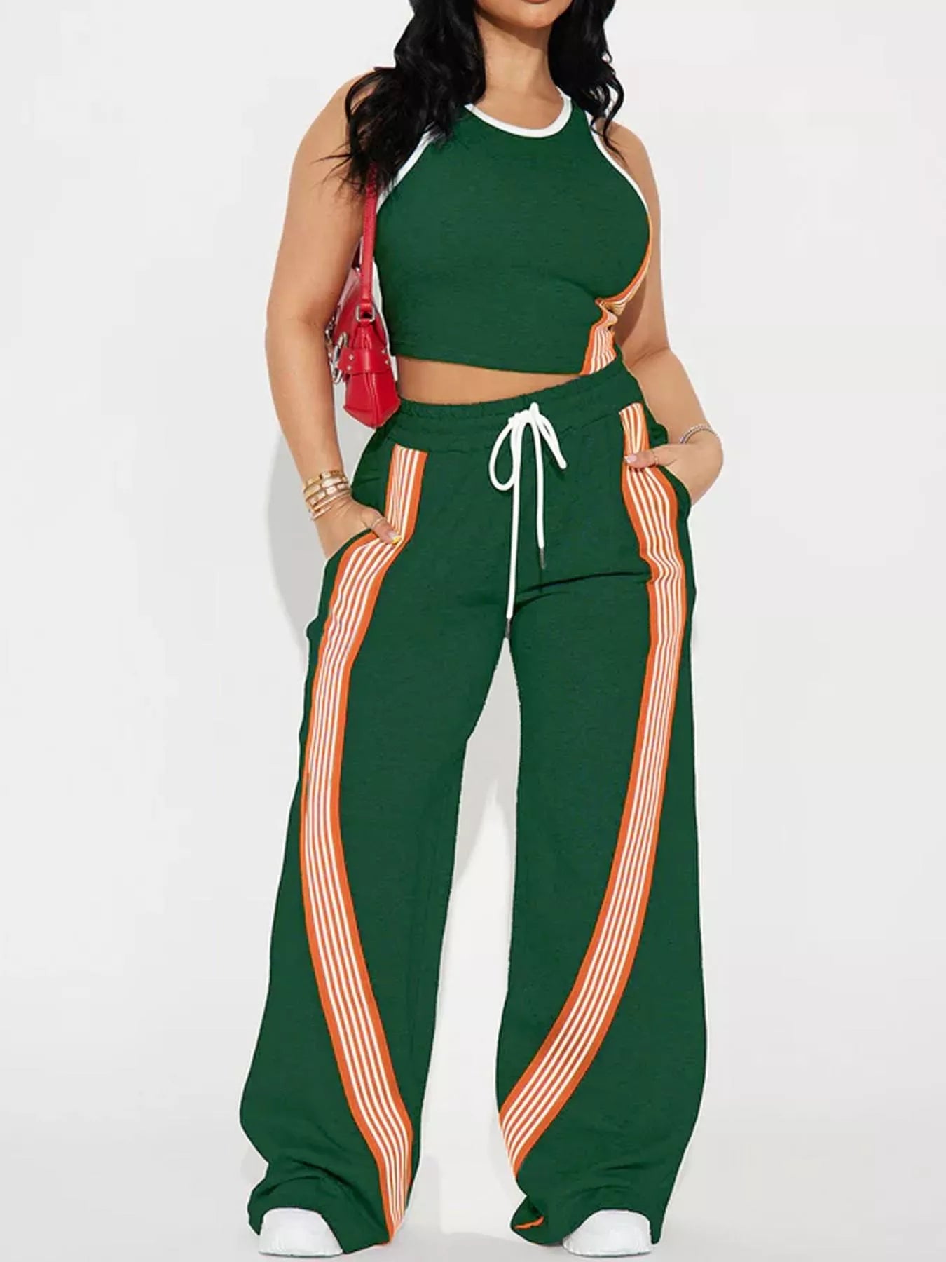 Striped Top and Drawstring Pants Set