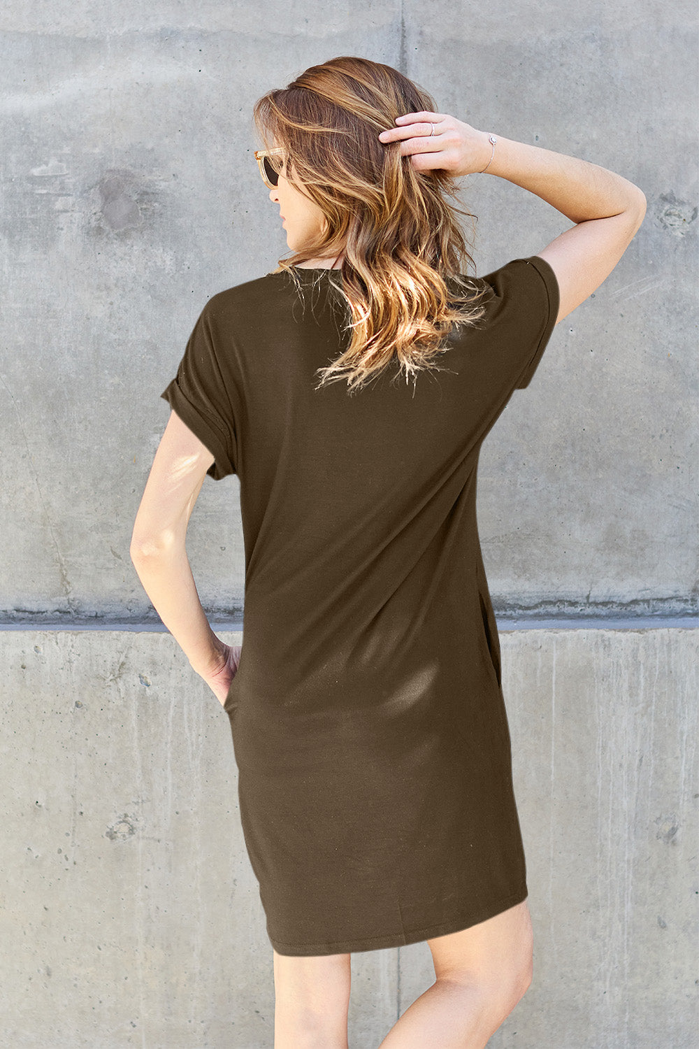 Basic Bae Full Size Round Neck Short Sleeve Dress with Pockets - MONLANE