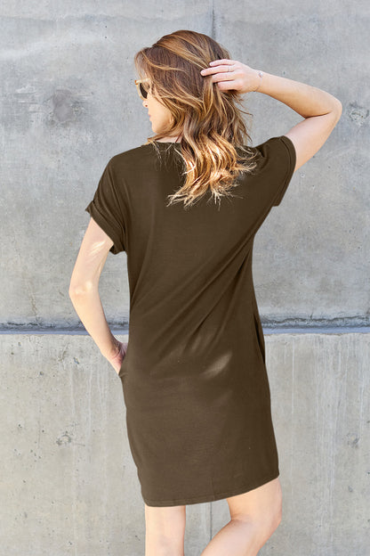 Basic Bae Full Size Round Neck Short Sleeve Dress with Pockets - MONLANE