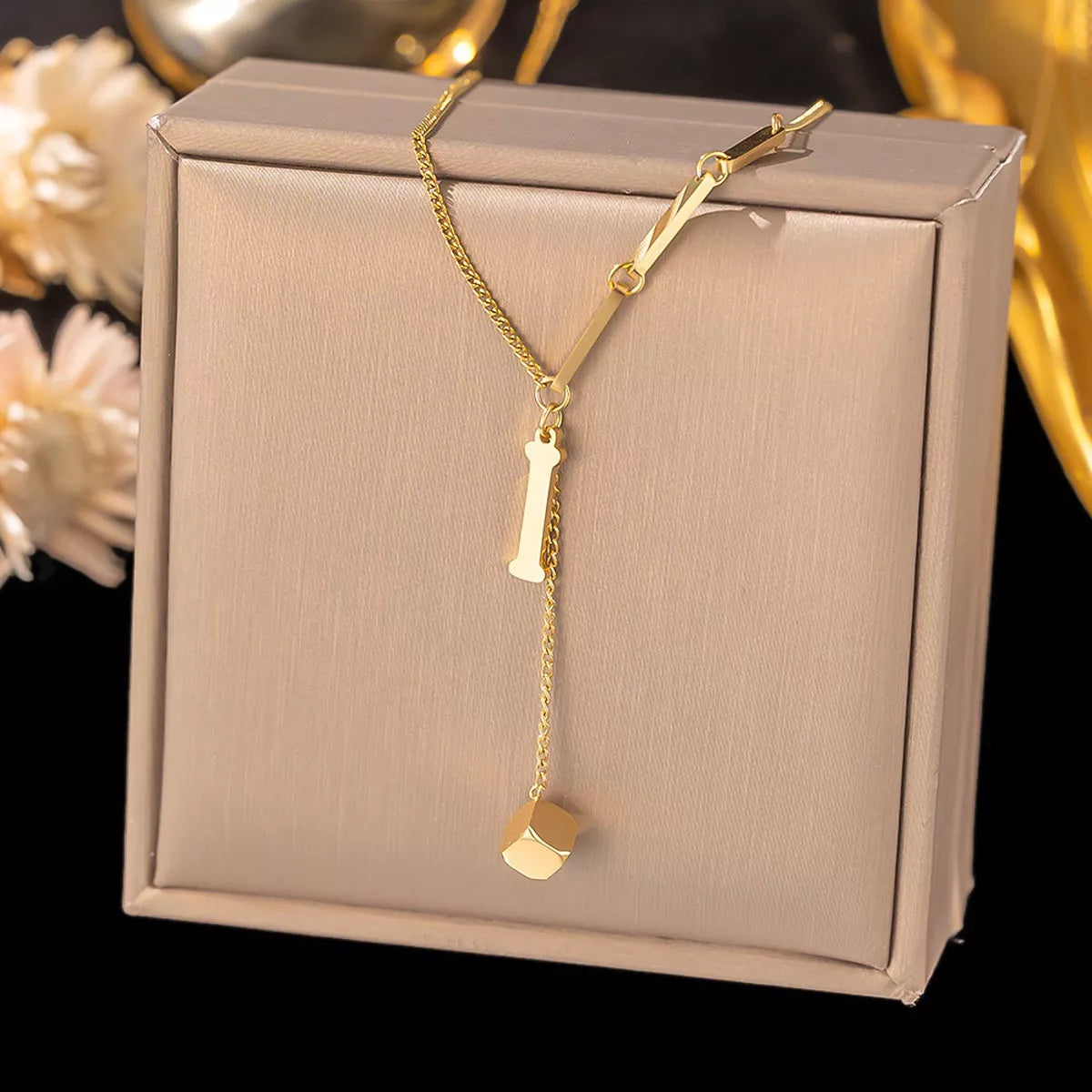 Gold Y-drop initial necklace, view 11