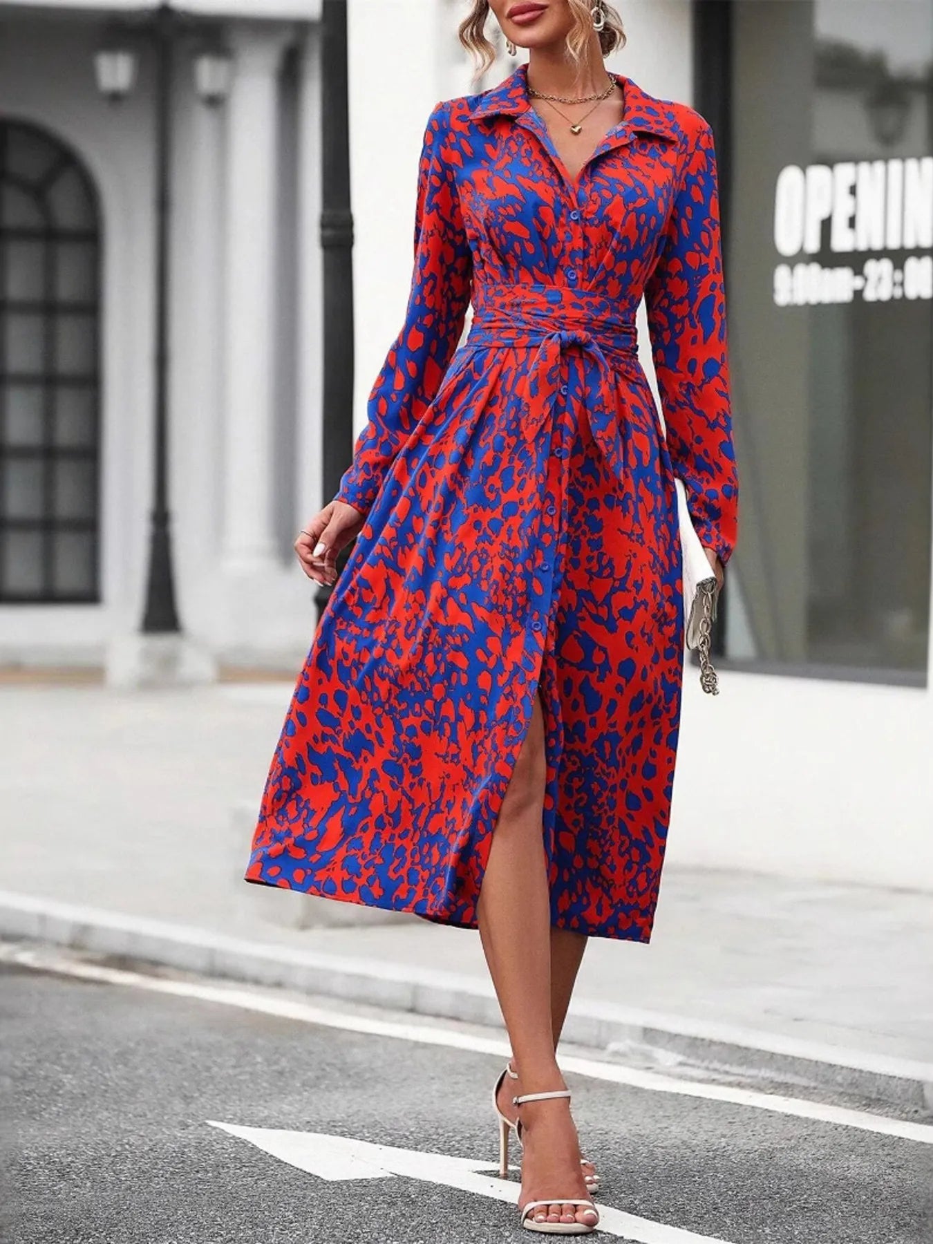 Printed Long Sleeve Shirt Dress