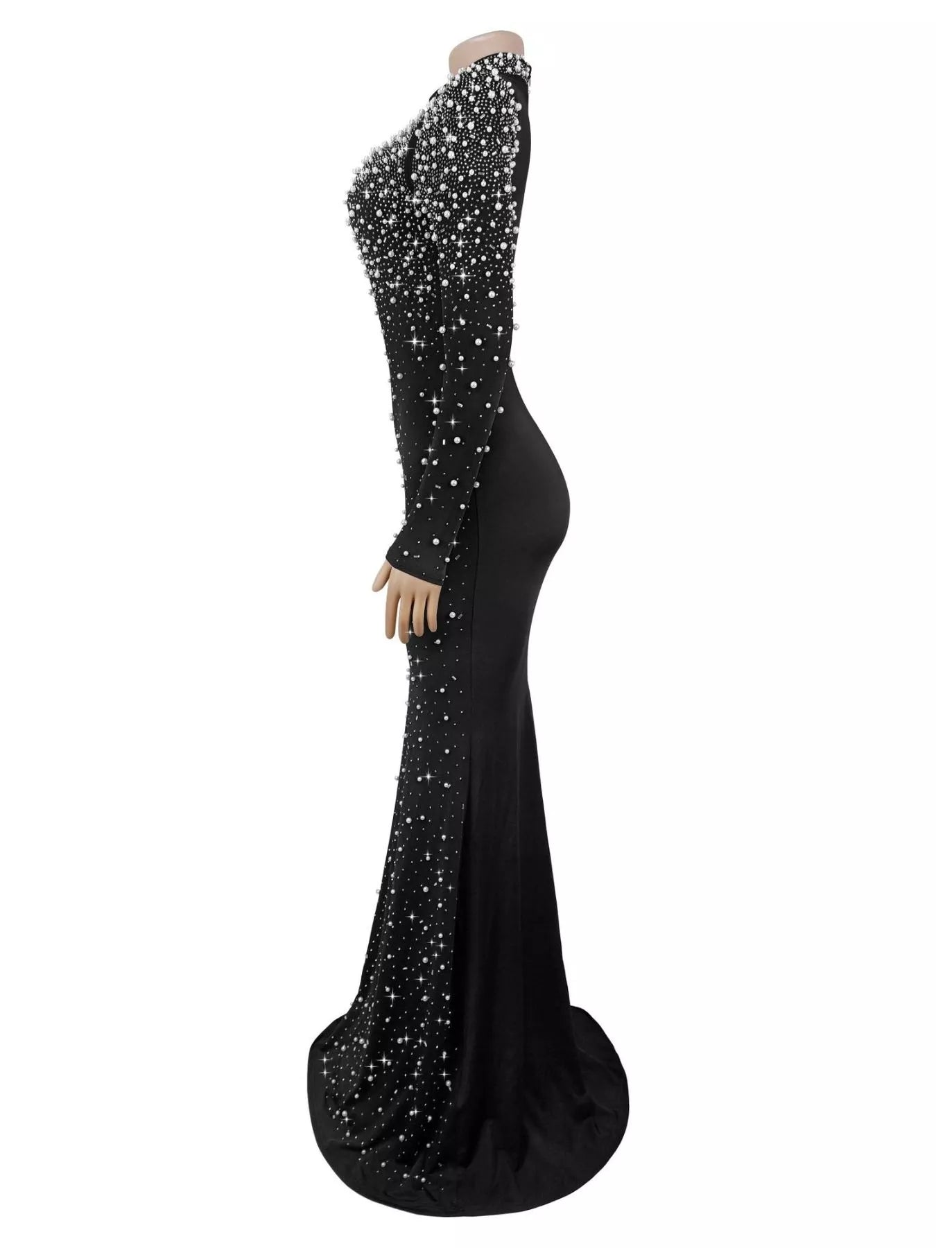 Rhinestone Long Sleeve Mermaid Maxi Dress
