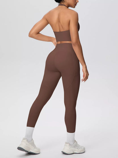 Halter Neck Crop Top & High-Waisted Leggings Set
