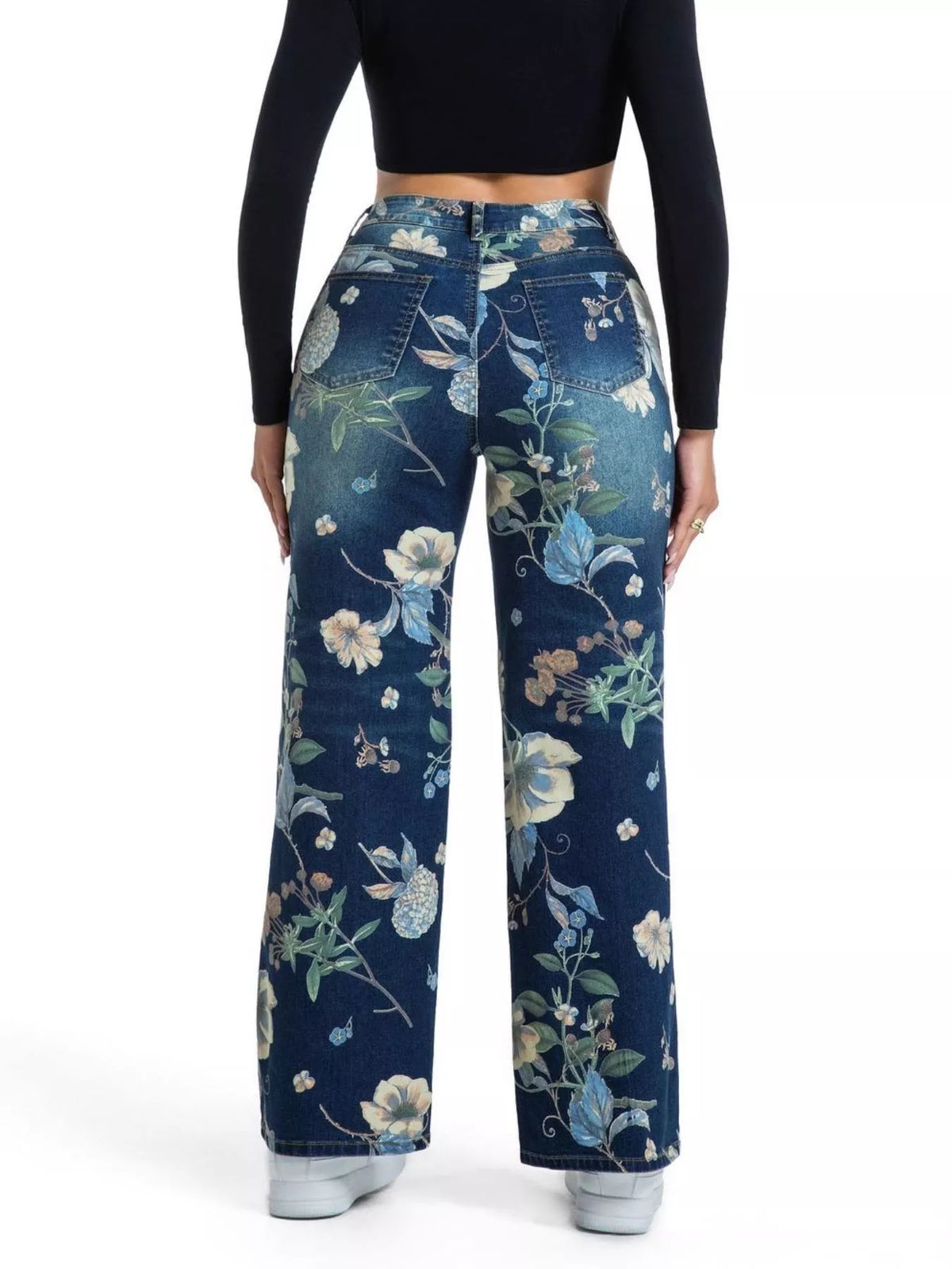 Floral print wide-leg jeans, view 5