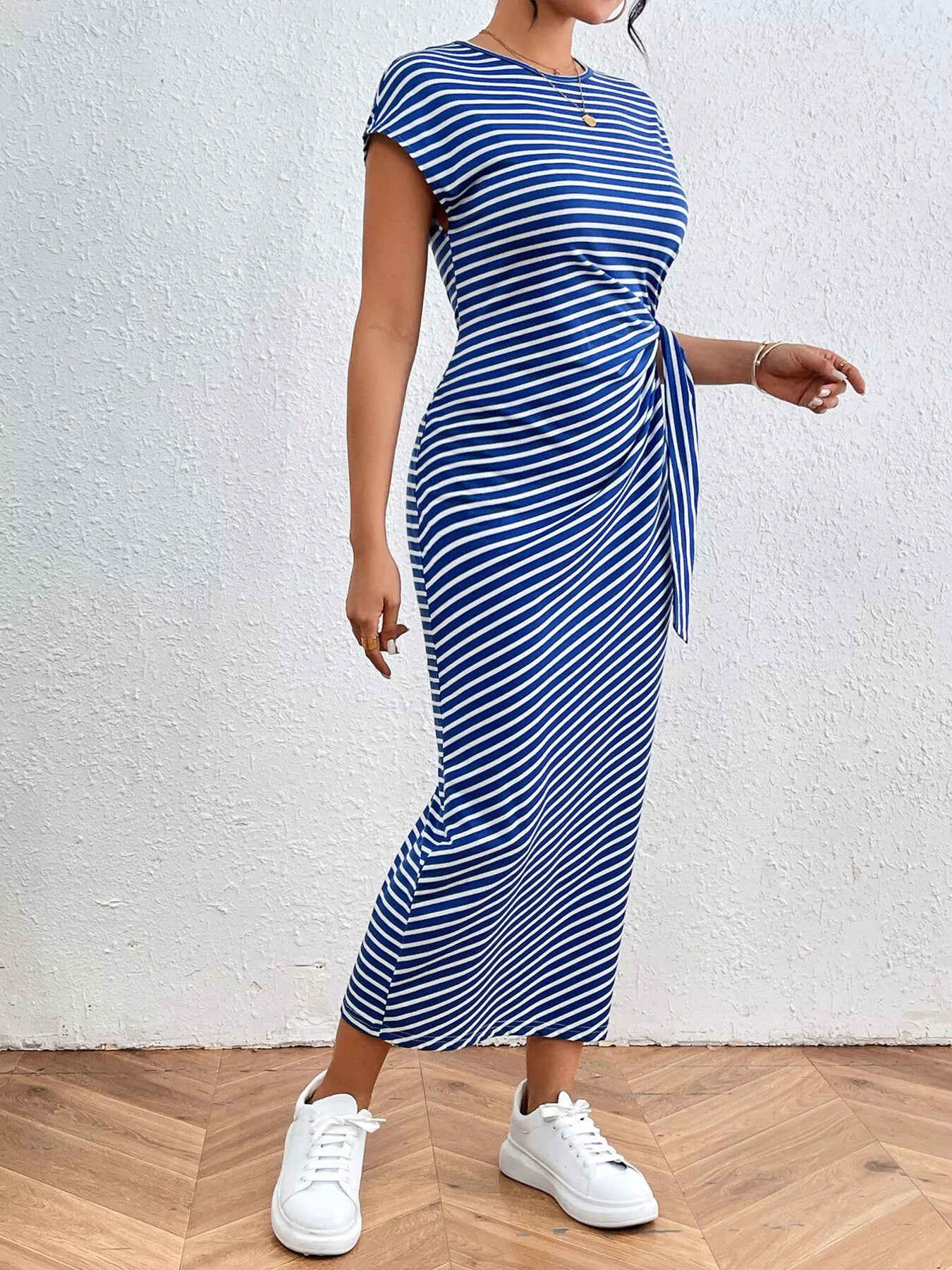 Striped Tie-Waist Midi Dress