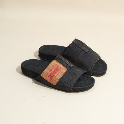 Denim flat sandals in dark wash