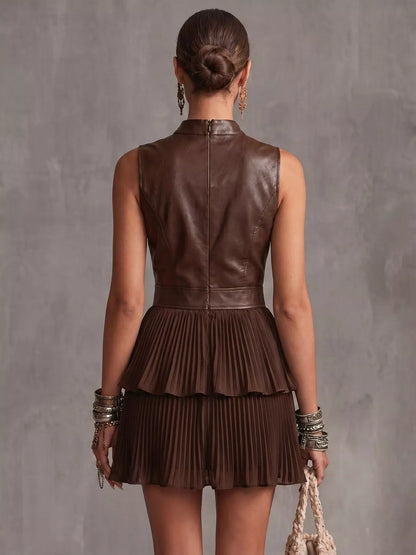 Faux leather pleated mini dress, view 8
