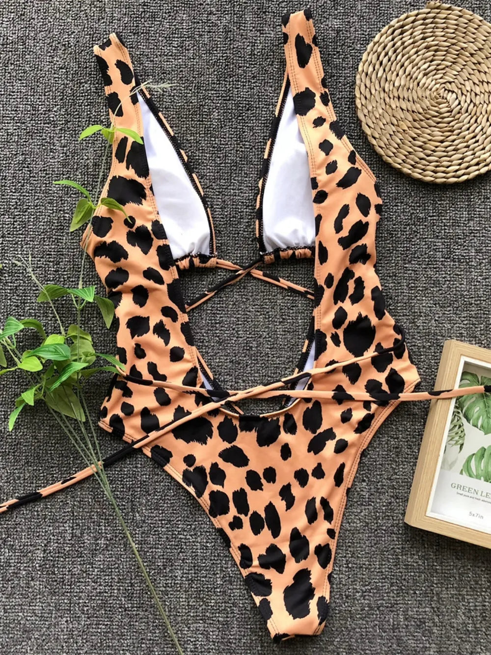 Lace-up plunge swimsuit, view 10