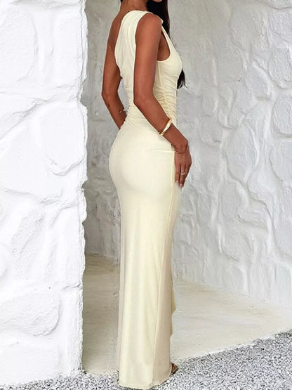 One-shoulder ruched maxi dress, view 4
