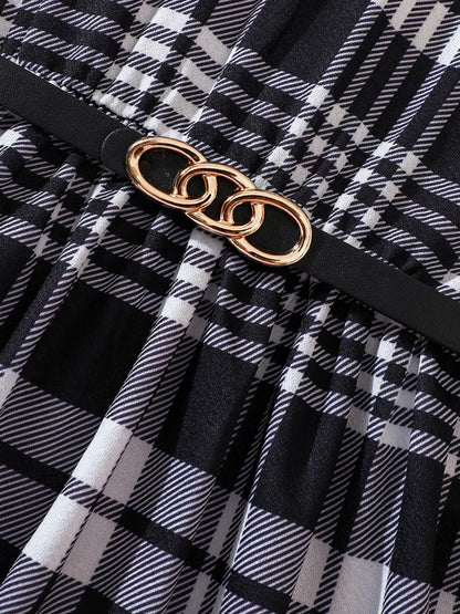 Children's Plaid Print Long Sleeve Dress