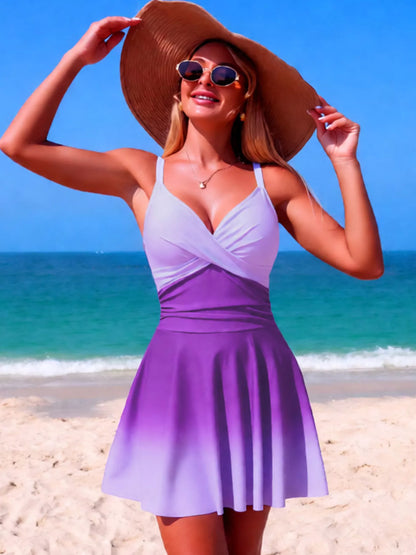 Ombre V-neck swimsuit in Red