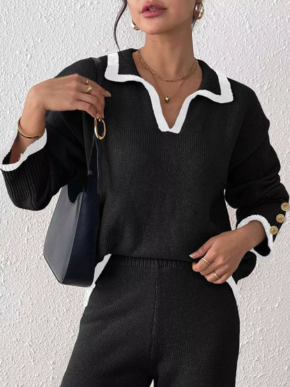 Plus size polo collar sweater, view 9