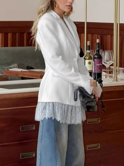 Lace Hem Lapel Collar Blazer