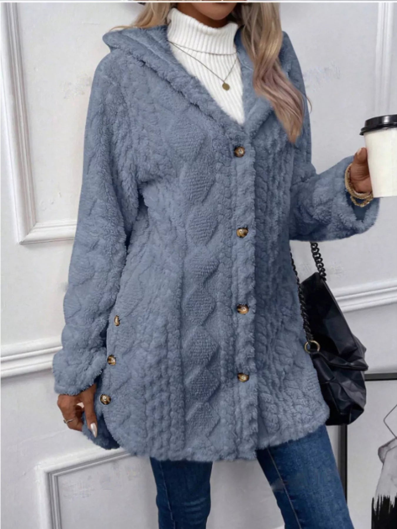 Hooded Button-Down Fleece Outerwear