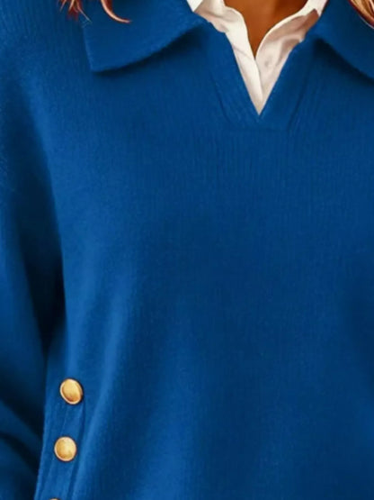 Plus Size Decorative Button Dropped Shoulder Sweater