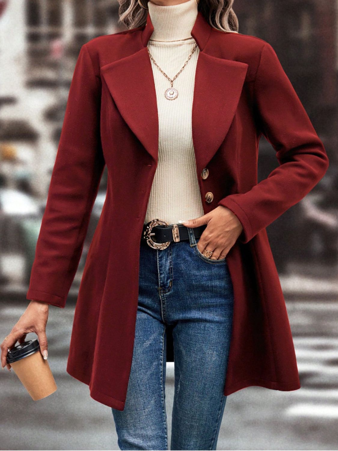 Buttoned Long Sleeve Coat