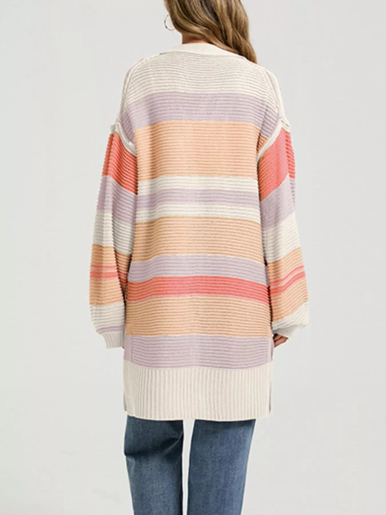 Color Block Striped Open Front Cardigan