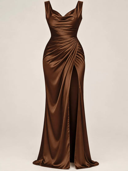 Plus size satin cowl neck dress, view 11