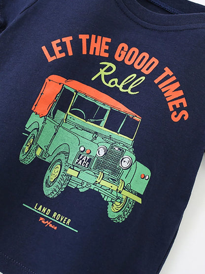 Children's Cartoon Graphic Tee & Camo Shorts Set