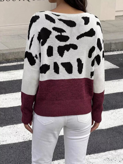 Full Size Leopard One Shoulder Sweater Plus Size