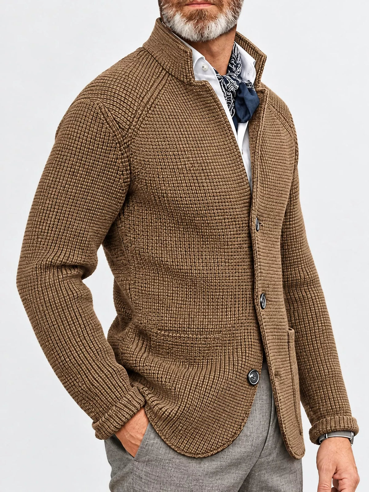 Men's Slim-Fit Knit Stand-Collar Cardigan with Pockets